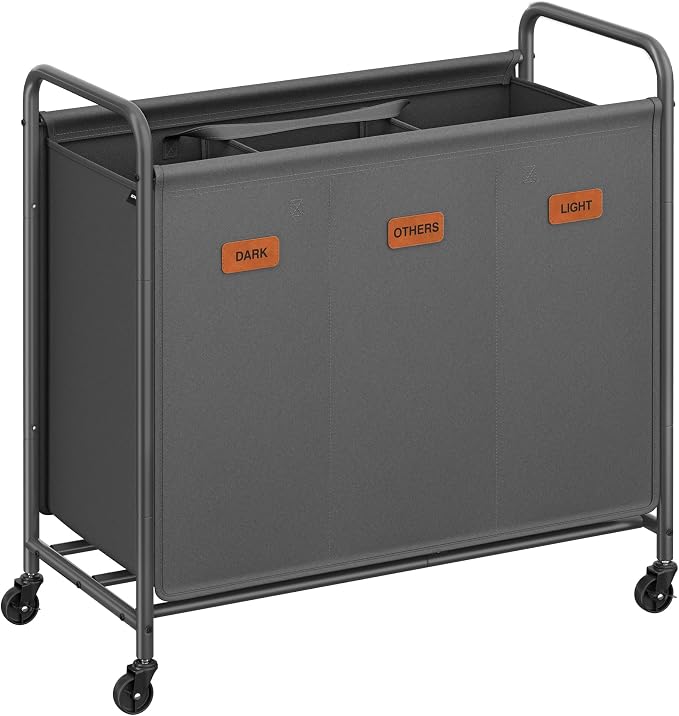 SONGMICS 3-Section Laundry Sorter, Laundry Hamper with Wheels, Rolling Clothes Hamper Cart with Large Capacity and Removable Bags, for Laundry Room, Bedroom, Bathroom, Slate Gray URLS330G01 | Rolling Clothes Hamper Cart, Large Capacity, for Laundry Roo... by Unknown