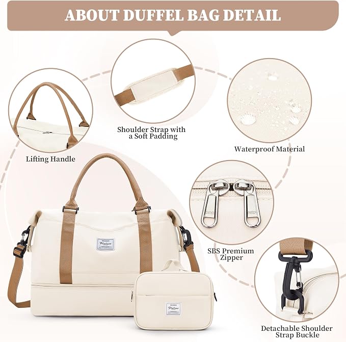 Weekender Bags for Women, Personal Item Travel Bag with Shoes Compartment | Overnight Travel Duffel Bag with Toiletry Bag, Airplane Friendly Carry-On Bag with Wet Pocket & Trolley Sleeve,Medium - Image 6