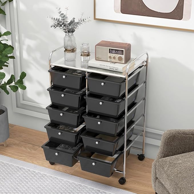 10 Drawer Rolling Cart, Storage Cart Organizer on Wheels, Drawer Cart with Metal Frame & Large Storage Capacity, Rolling Cart with Drawers for Living Room Classroom, Office - Image 8