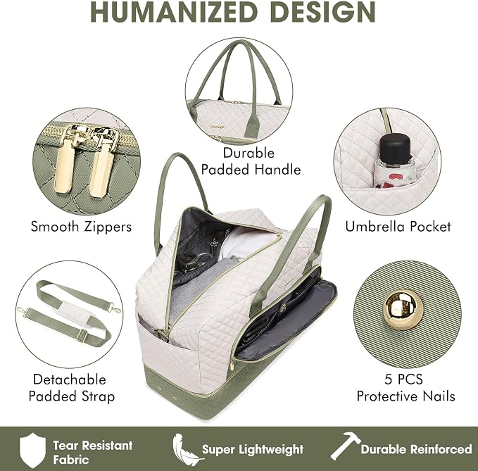 Travel Duffle Bag Weekender for Women - Carry-On Overnight Bag Personal Item Bag with Shoe Compartment & Wet Pocket Large Weekend Tote Bags with Toiletry Bag Hospital Bags for Labor and Delivery - Image 3