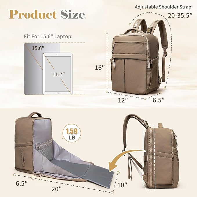 Diaper Bag with Changing Station Large Diaper Backpack Baby Bag | 15 Pocket,Changing Pad,2 Insulated Pockets,Stroller Straps,Lightweight Waterproof Laptop Yoga Backpack,Brown - Image 3