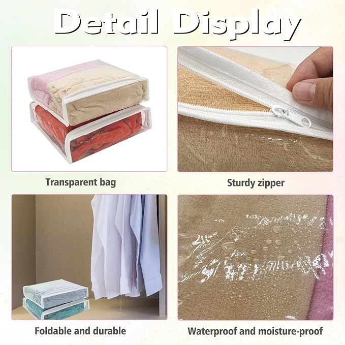20 Pcs Clear Vinyl Zippered Storage Bags,40 x 30 x 8 cm Clothes Blankets Storage Bags for Sweater Clothes Bed Sheet Quilt Organizer with Zipper for Closet Linen Sweater Bed Sheet Pillow - Image 3