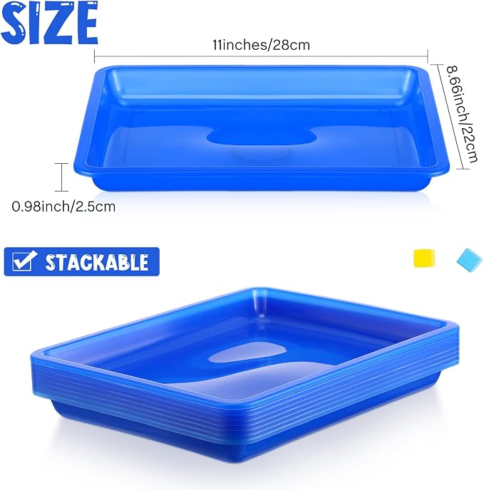 Maitys 24 Pcs Plastic Art Tray 11x8.7x1 Inch Activity Craft Tray,Blue | Classroom Serving Trays, Stackable Storage, Sand Trays for School Painting Beads Crafts DIY Projects - Image 3