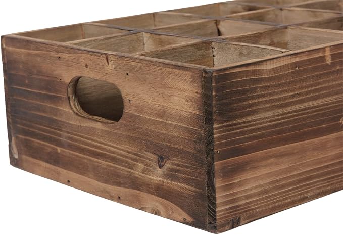 Farmhouse Wooden Storage Crate for Decoration, 12 Individual Slots | 13 x 10 inches, Rustic Small Beer Holder, Beverage Serving Caddy with Carrying Handles, Wood Crate Box for Crafts - Image 6
