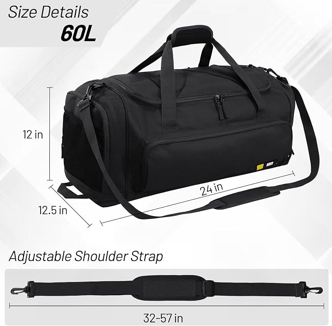 MIER Large Gym Bag for Men 60L Duffel Bag with Shoe Compartment | Lightweight & Durable Sports Duffles; Suited for Workout Fitness Travel Weekender; Water Resistant; Adjustable Shoulder Strap - Image 6