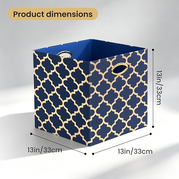 Posprica 13x13x13 Storage Cube Bins, Collapsible Storage Bins Fabric Storage Cubes Organizer Baskets Box Drawers for Shelves, Closet, Wardrobe, Bookshelf Blue/Gold Lantern, 4 Pack - Image 2