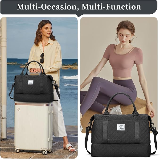 Weekender Bags for Women, Travel Duffel Bag with Shoes Compartment | Overnight Bag with Toiletry Bag, Carry on Personal Item Bag for Travel Business Trips Sport Hospital,Grid Travel Bag Set - Image 7