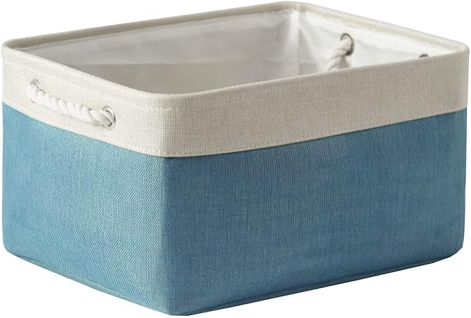Fabric Storage Bin with Handles,Storage Basket for Home Storage and Organization, Shelf Basket with Cover for Living Room Bedroom Closet（White & Green Large,15.7L*11.8W*8.3H by TheWarmHome