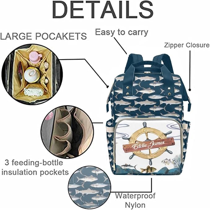 Custom Diaper Bag Backpack with Name Personalized Fishing Nappy Bag for Mommy Mother's Day Gift Customized Adjustable Shoulders Nursing Bag Daypack - Image 5