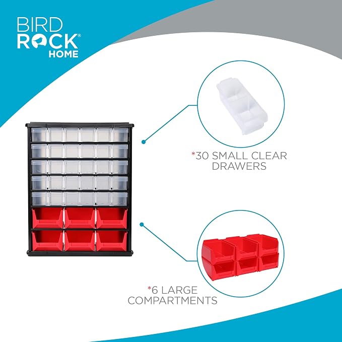 BIRDROCK HOME Craft Organizer Bin with 36 Drawers | Heavy-Duty Metal Hardware Storage Organization | Great for Nails, Nuts, Bolts, Legos | Mini & Large Drawer - Image 7