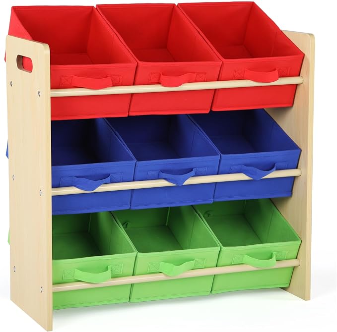 Humble Crew Kids Toy Organizer with 9 Fabric Bins, 3 Tier Storage Shelf | Sturdy wood and steel toddler frame, collapsible containers, wall anchor anti-tip safety kit for playroom, bedroom, classroom - Image 6