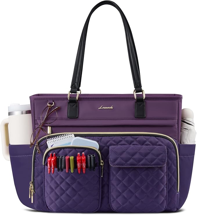 LOVEVOOK Tote Bag for Women, Nurse Bag with Large Cup Holder, Large Capacity Teacher Tote with Multi Pockets, Water Resistant Nurse Diaper Tote Fit 15.6 Inch Laptop for Work, 15.6 Inch by LOVEVOOK