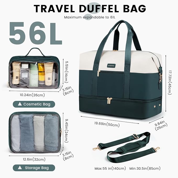 LOVEVOOK Weekender Bag for Women, Large Duffle Bag for Travel with 2 Packing Cubes, Carry on Overnight Bag with Shoe Compartment, Mom Hospital Bags for Labor and Delivery - Image 2
