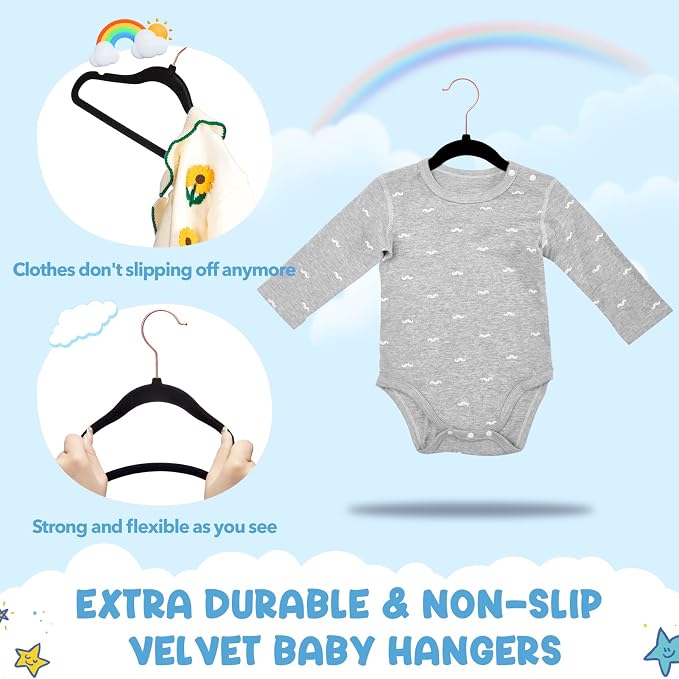 HOUSE DAY Velvet Baby Hangers for Closet, Kids Hangers Velvet 60 Pack, Non Slip Toddler Hanger 11.8 Inch, Durable Childrens Hanger for Newborn Baby Clothes- Black | Black Non Slip Toddler Hanger 11.8 Inch, Durable Childrens Hanger for Newborn Baby Clot... - Image 3