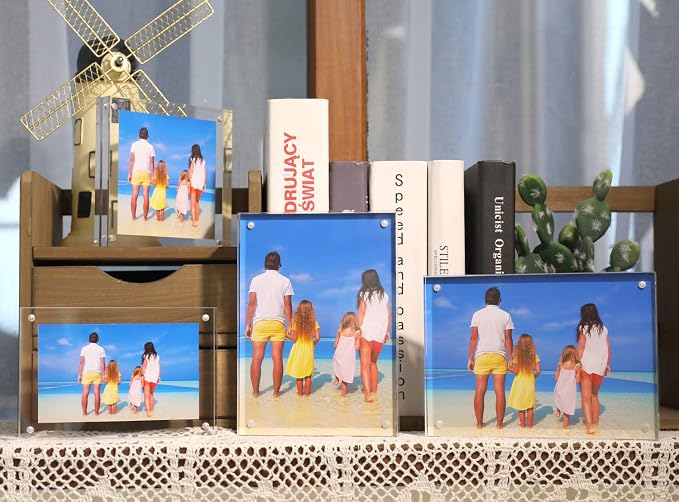 Meetu Acrylic Picture Frame 8x10,Clear Freestanding Double Sided 24mm Thickness Frameless Magnetic Photo Frames Desktop Display with Gift Box Package (2 Pack) - Image 4