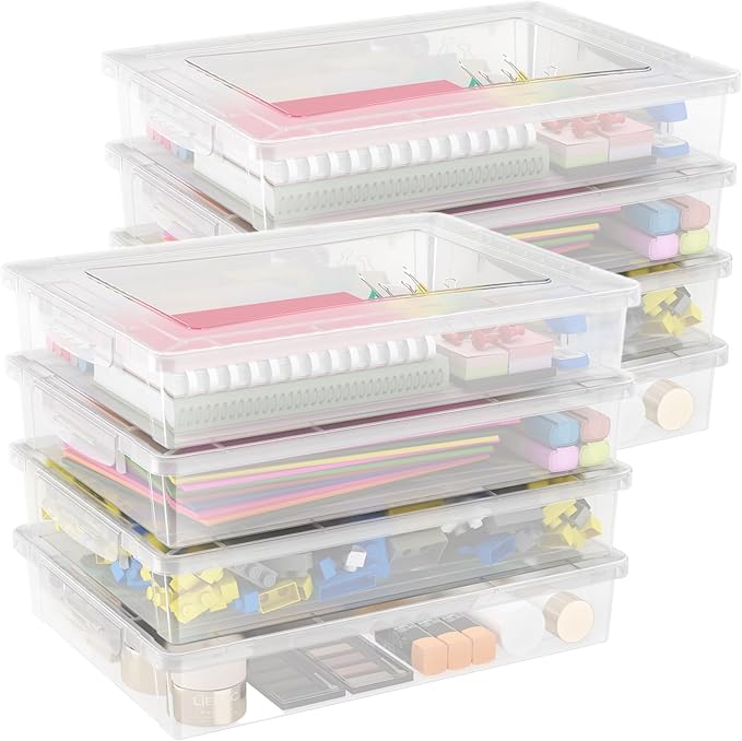 Lifewit 5 QT Paper Storage Bins with Lid, Document Organizer, 8 Pcs, Clear | Plastic File Container Fits 8.5" x 11" Letter& A4 Papers, Classroom Organization for Board Game, Document, Craft, Art Supply by Lifewit