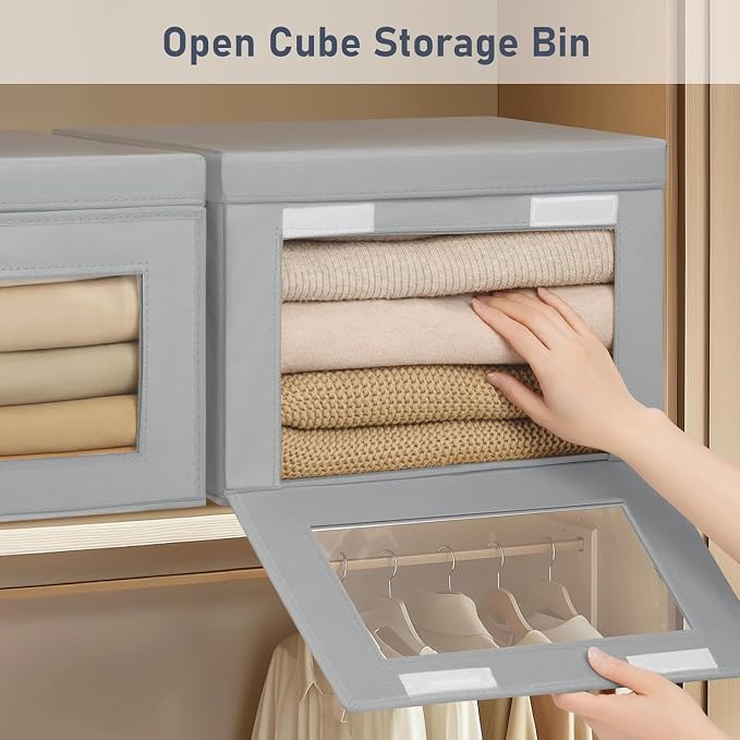 DIMJ Storage Bins with Lids - 6 Pack Fabric Closet Organizer with Window & Handles, Collapsible Decorative Storage Boxes for Shelves Under Bed, Books Clothes Blankets Sweaters Organization - Image 2