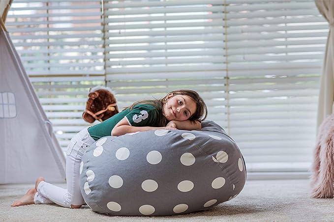 WEKAPO Stuffed Animal Storage Bean Bag Chair Cover for Kids | Stuffable Zipper Beanbag for Organizing Children Plush Toys Large Premium Cotton Canvas (Gray Dot, XX-Large) - Image 6