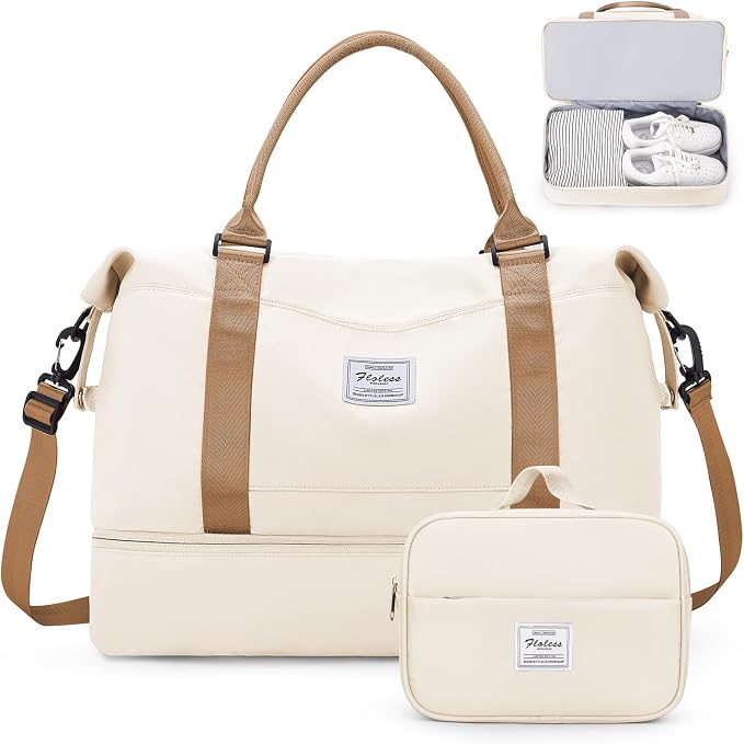 Weekender Bags for Women, Personal Item Travel Bag with Shoes Compartment | Overnight Travel Duffel Bag with Toiletry Bag, Airplane Friendly Carry-On Bag with Wet Pocket & Trolley Sleeve,Medium by SYCNB