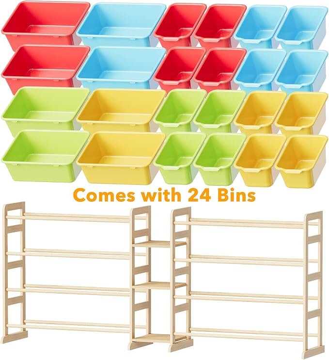 SpaceAid Large Toy Storage Organizer with 24 Bins and 3 Shelves, Toy Organizers Storage Bookshelf, Kids Bin Shelf Box Bookcase for Bedroom Playroom Organization Room Decor, Multi-Colored - Image 7