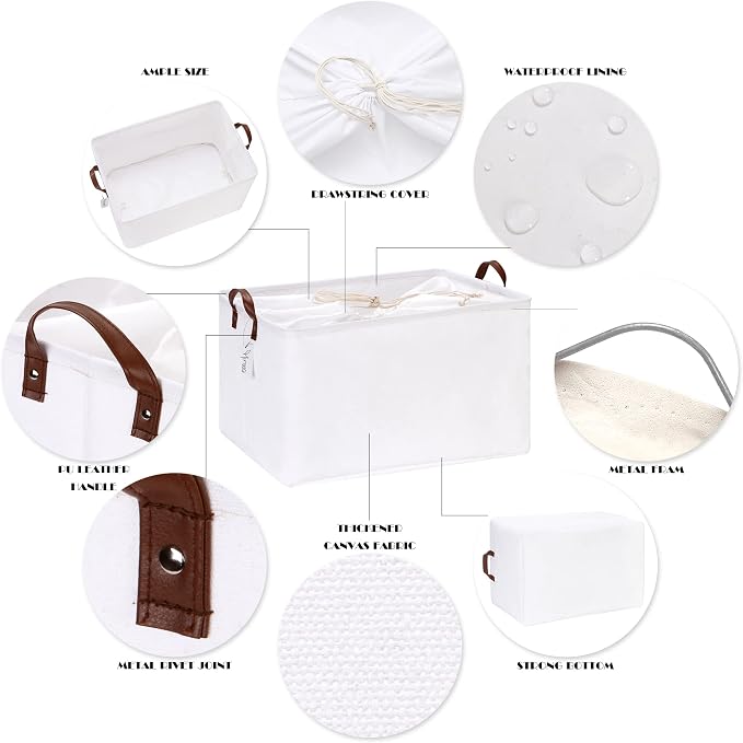 Hinwo 70L Extra Large Canvas Storage Bin with Lid and Handles, 6-Pack | Collapsible Fabric Baskets, Closet Shelf Organizers, Containers for Clothing, Blankets, Toys, Bedding (White) - Image 5