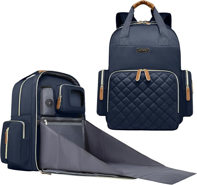 Diaper Bag Backpack with Changing Station, Baby Diaper Organizer Travel Bag | Large Capacity Diaper Bag for Moms Dads - Fold Out Changing Pad, Insulated Pockets, Stroller Straps, Baby Eessentials by WITSTEP
