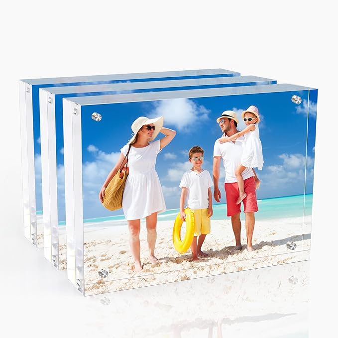 4x6 Inch Acrylic Picture Frame 3 Pack, 10+10mm Magnetic Photo Frame | High-clarity Acrylic, for 4x6 Pictures, Anti-fade, Frameless Floating, Double Display, Liquids Corrosion Resistant, 3 Pack by laapee