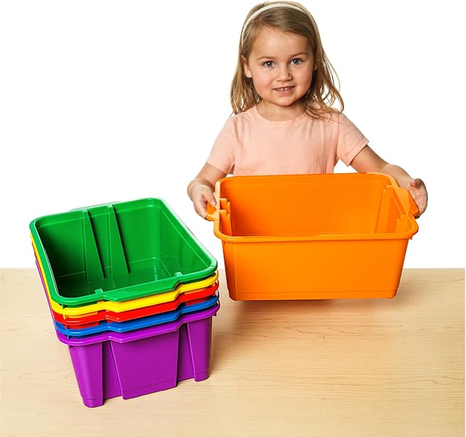 Really Good Stuff Stacking Bins, 14" x 10" x 5.75"-12-Pack, Green | Stackable Storage Plastic Bins for Classroom Organization, Home Storage, Office & Hospital Supplies - Image 5