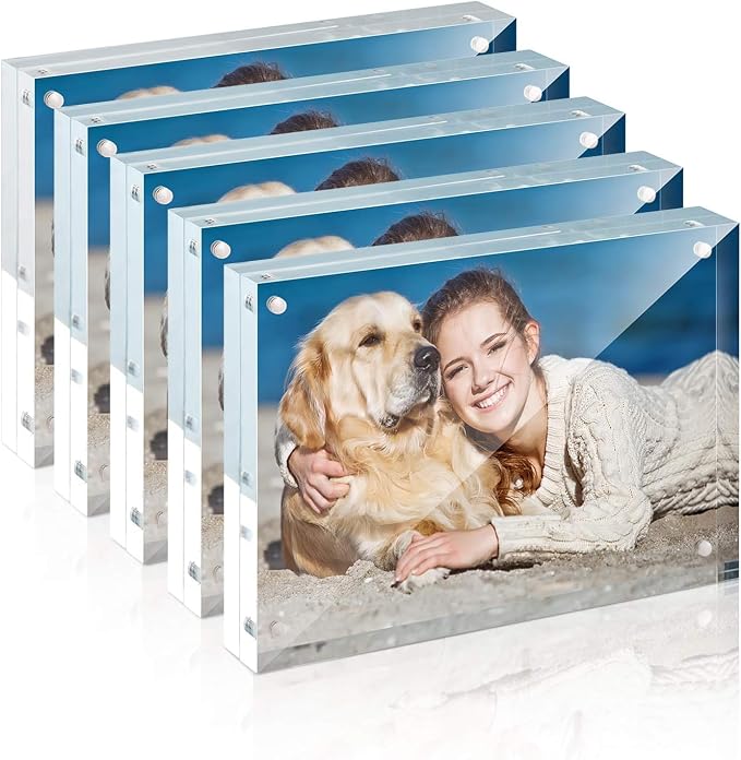 4x6 Acrylic Frame 5 Pack,24MM Thicker Frameless Clear Picture Frames | Freestanding Double Sided Magnetic Picture Frame,Acrylic Picture Frames for Desktop Display with Microfiber Cloth,Gift Ideal by TwingRepublic
