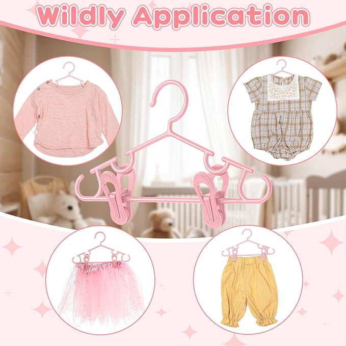 Hsei Baby Hanger with Clip for Pant,30 Packs Total,Pink,10.6 Inch | 10 Kids Plastic Hanger with 20 Clips for Newborn, Nursery, Daycare, Preschool, Closet, Wardrobe Organizer for Baby Shower - Image 5