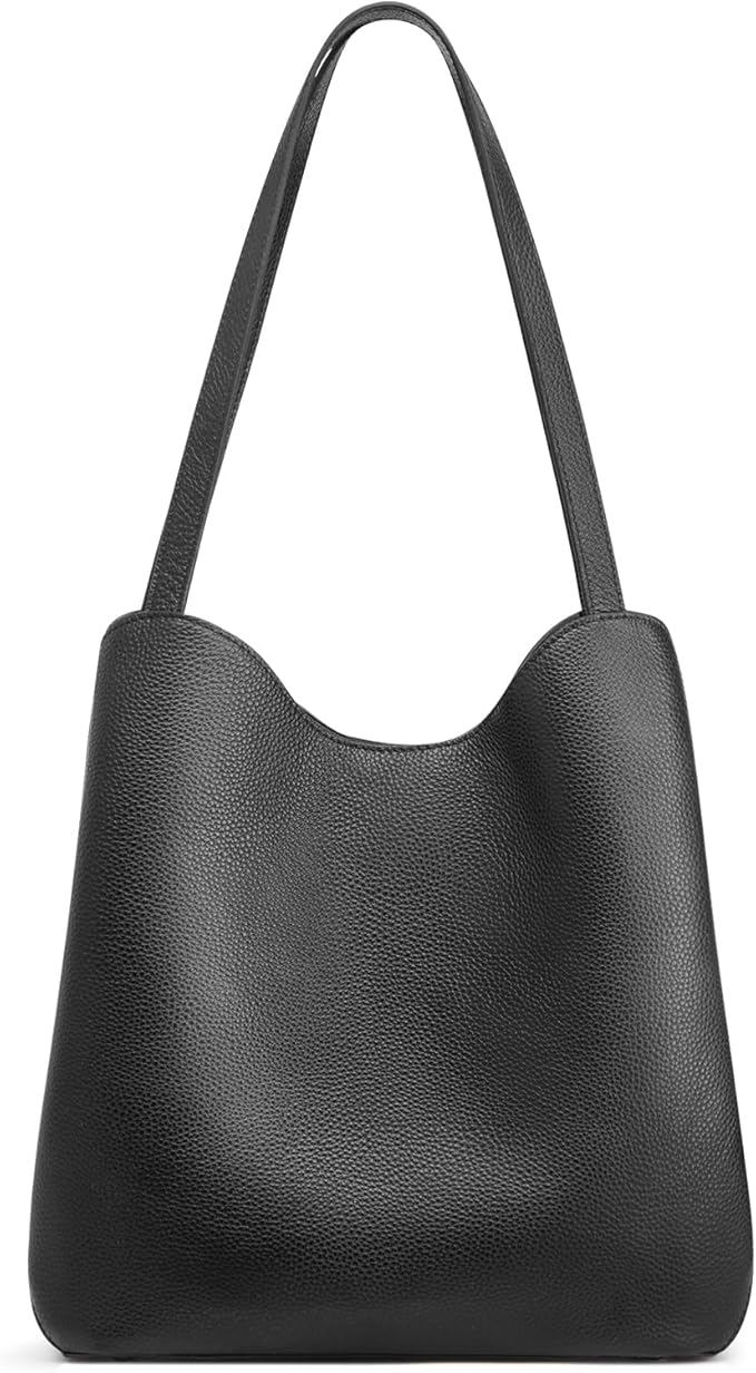 S-ZONE Soft Genuine Leather Tote Bag for Women, Shoulder Handbag Purses | Top Grain Pebbled Cowhide Leather, Fits 9.7" Pad, Multi Compartments, Bottom Metal Rivets, for Work Travel Daily by S-ZONE