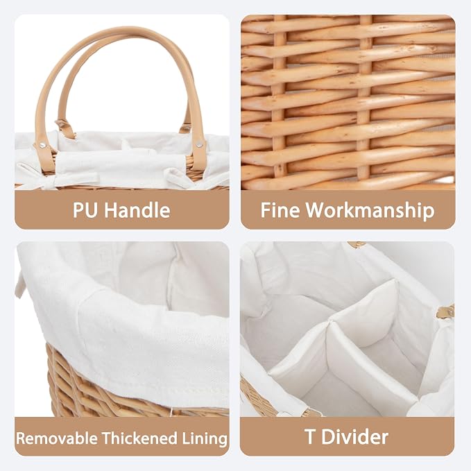 Wicker Diaper Caddy basket,Woven Baby Organizer for Nursery | Detachable Lining basket with PU Handles - Natural Woven Caddy for Newborn Bath, Closet & Registry Gifts - Image 5