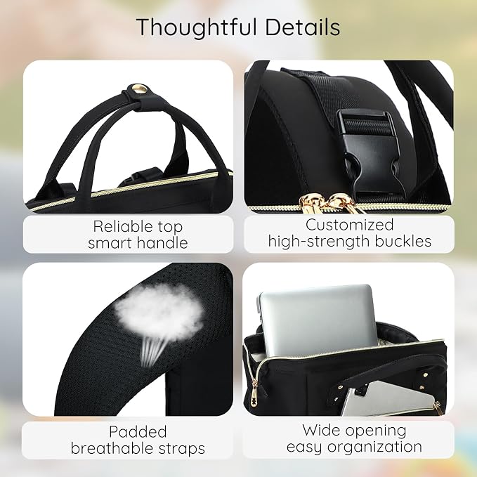 AIJIEKE Large Diaper Bag Backpack, Extra Wide Travel Diaper Bag, Black | Multi-functional waterproof maternity bag. Changing pad, stroller straps, insulated wet/dry pocket. Mom, dad, toddler travel - Image 6