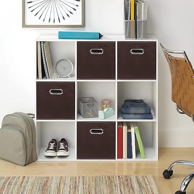 Fabric storage bins Cubes, Fabric Cube Organizer with Handle, Foldable Cube Bins for Cloth or Accessary Storage, 11x11x11, Set of 6, (Coffee) - Image 4