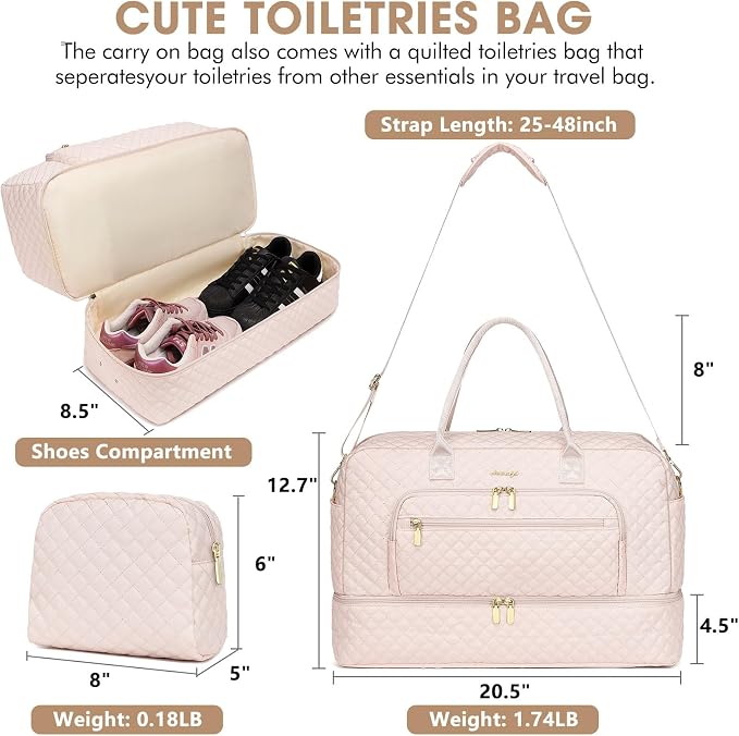 Large Travel Duffle Bags for Women: Weekender Bag with Shoe Compartment | Carry On Bag with Wet Toiletry Pocket & Wet Pocket for Overnight, Weekend, Hospital, Yoga, Business Trips, Sport, Gym, Beige - Image 3