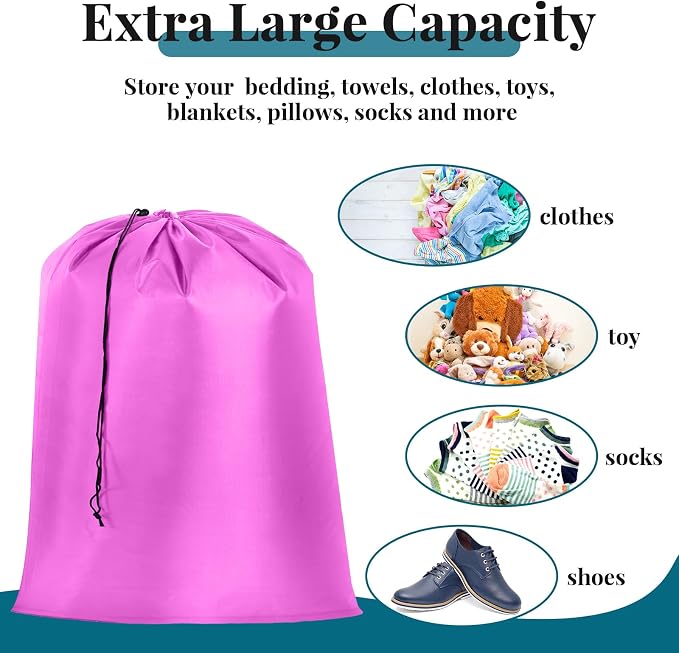 Woanger 12 Pack 28 x 45 Inch Extra Large Laundry Bags Bulk, Cute Colors | Washable Polyester, Drawstring Closure, For Clothes and Bedding, Foldable for College Dorms, Hotels, Camping and Travel - Image 5