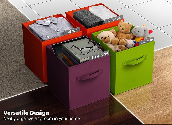 Sorbus Fabric Storage Cubes - 6 Foldable Storage Bins for Organizing Pantry, Cubbies, Toy Box - Clothes Storage & Closet Organizer - 13 Inch Collapsible Cube Baskets for Shelves with Handle - Image 5