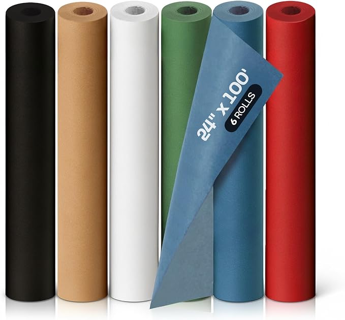 Assorted Colors Construction Paper, Set of 6 Rolls 24" x 1200" (100 ft) - USA-Made Quality Natural Multi-Color Paper for Gift Wrapping, Kids' Arts & Crafts, School & DIY Projects by IDL Packaging by IDLPackaging