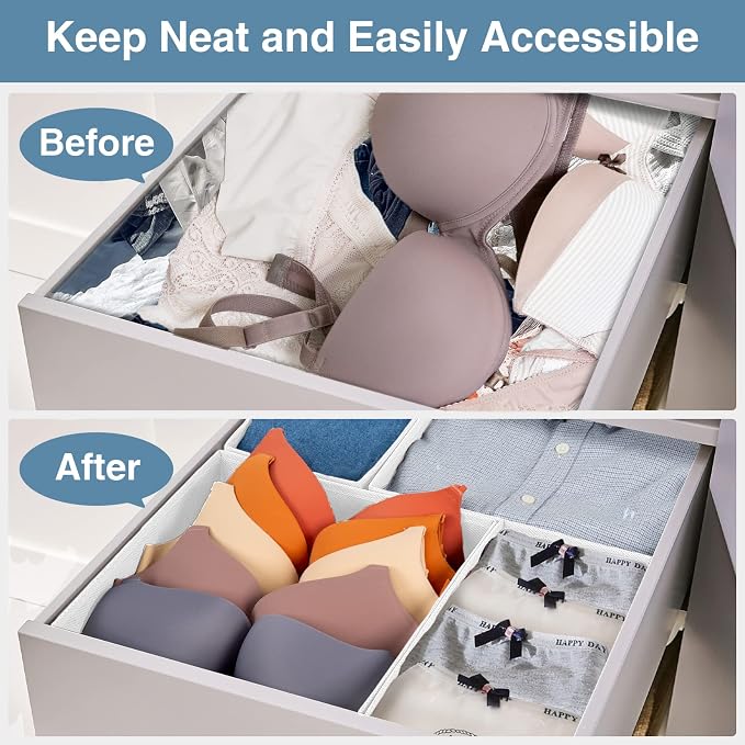 Drawer Organizer Clothes, 8 Pack Underwear Drawer Organizer, Foldable Closet Organizers and Storage Dresser Drawer Dividers for Clothes, Socks, Scarves, Ties (White) - Image 3