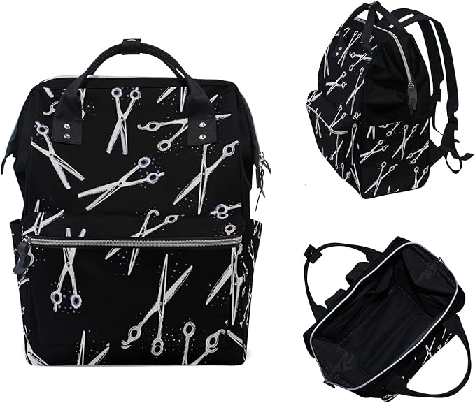 Scissors Print Diaper Bag Backpack, Waterproof, Large Capacity, Multi-function Travel Backpack, Hair Stylist Bag by DERLONKAJE