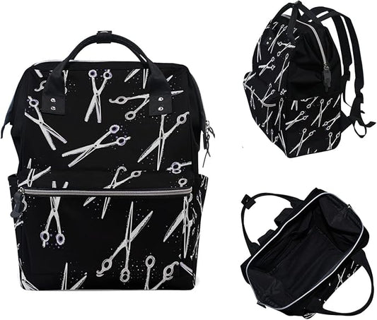 Scissors Print Diaper Bag Backpack, Waterproof, Large Capacity, Multi-function Travel Backpack, Hair Stylist Bag by DERLONKAJE