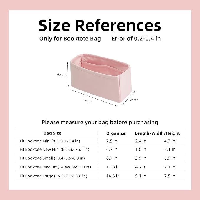 DGAZ Silk Purse Organizer Insert For Dior Book Tote mini/S/M/L，Silky Smooth Bag Organizer，Luxury Handbag & Tote Shaper（Pink，BT-M） | Soft and Lightweight,Perfect Fit,Multi-pocket Storage,Bag Protector,Luxury Bag Care,Handmade,for Smooth Bag Organizer - Image 5