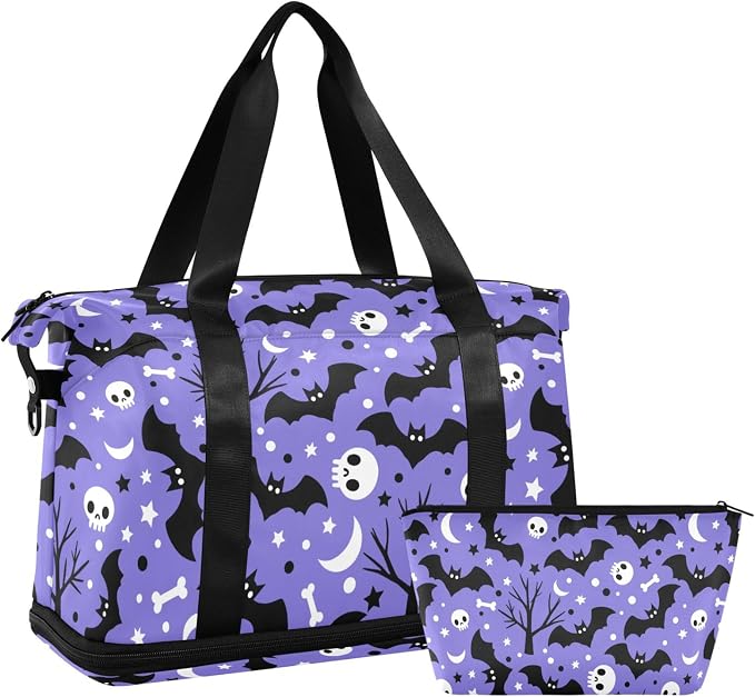 Travel Duffel Tote Bag Bats Satellites Skulls and Trees Sports Duffel Bag with Wet Pocket Weekender Overnight Bag for Women Men Gym Bag, Carry On Bag Hospital Bag for Labor and Delivery - Image 7