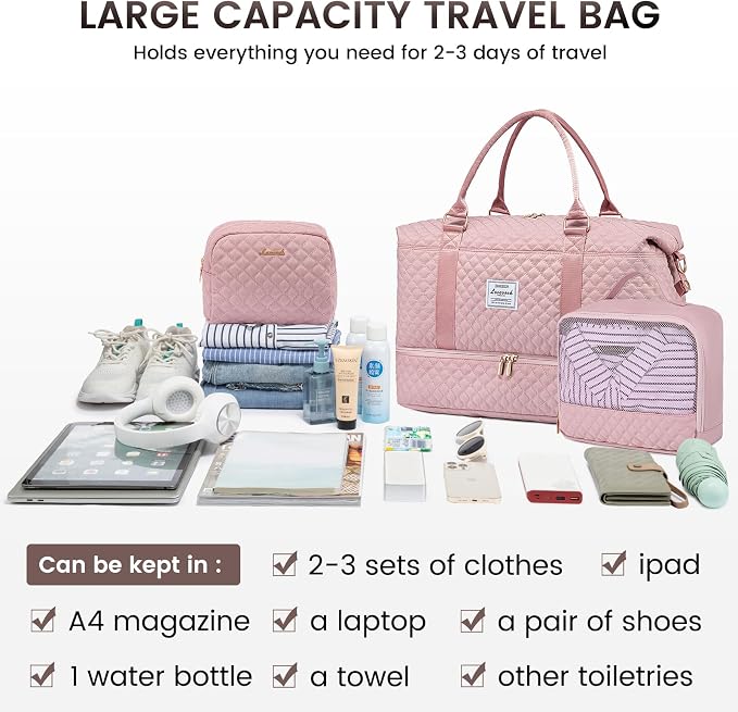 LOVEVOOK Travel Duffle Bag,Weekender Bags for Women with Shoe Compartment，Carry on Overnight Bag with Toiletry Bag,Gym Duffel Bag with Wet Pocket, Hospital Bags for Labor and Delivery - Image 6
