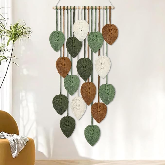 Vertical Macrame Wall Hanging Boho Home Decor Long Narrow Chic Wall Art | KHOYIME Bohemian Woven Leaves Tapestry Vintage Decorations for Front Door Indoor Entrance Living Room Bedroom 16.5"W x 37.5"L by KHOYIME