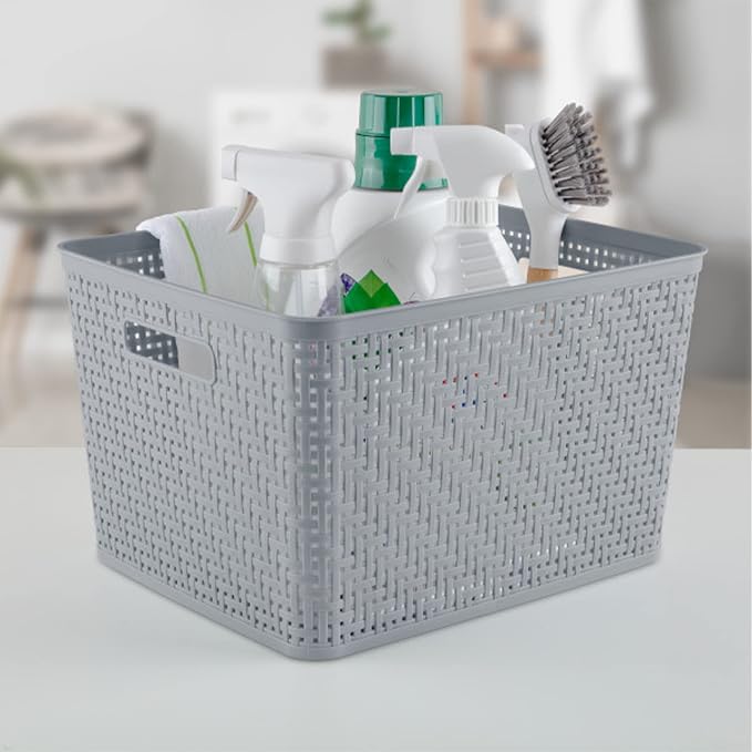 Sterilite 12 Pack Plastic Storage Bin Organization Containers, Tall Baskets, Cement - Image 5