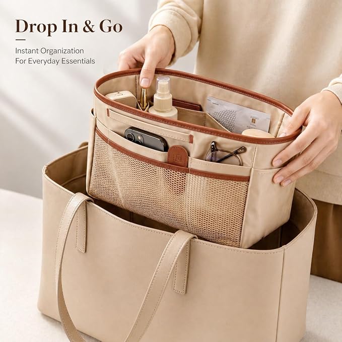 GIVLEFLY Purse Organizer Insert for Tote Bag, 12.99 Inch Satin Bag Organizer, Multi Pocket Handbag Organizer for Everyday Totes - Image 5