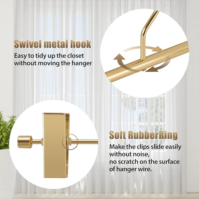 VWV 20 Pack Pants Hangers with Clips, 12.4 Inch Aluminum Skirt Hangers with 360° Swivel Hooks, Heavy Duty Space Saving Closet Hangers for Jeans, Slacks, Shorts (Gold) - Image 4