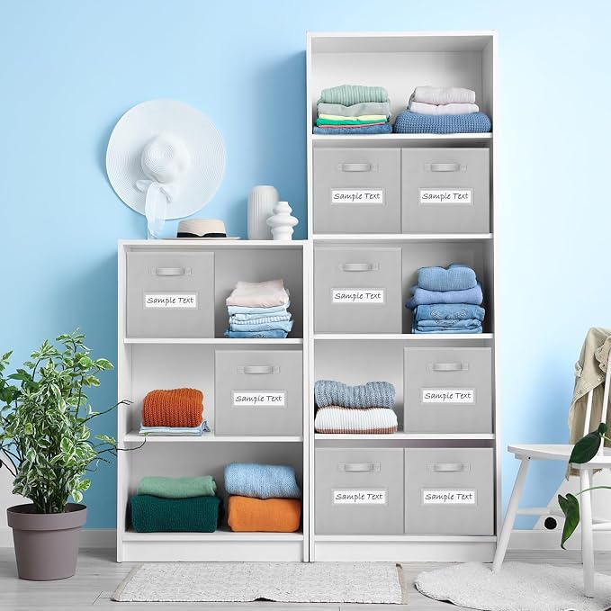 11x11 storage cube bins (Set of 10) Foldable Fabric storage cubes with 10 Labels Window Cards & a Pen,11 inch cube storage bin,Closet Organizers for Shelves,Cubby Organizer Boxes,Light Grey - Image 6