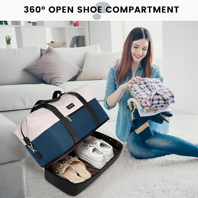 LOVEVOOK Weekender Bag for Women, Large Duffle Bag for Travel with 2 Packing Cubes, Carry on Overnight Bag with Shoe Compartment, Mom Hospital Bags for Labor and Delivery - Image 4